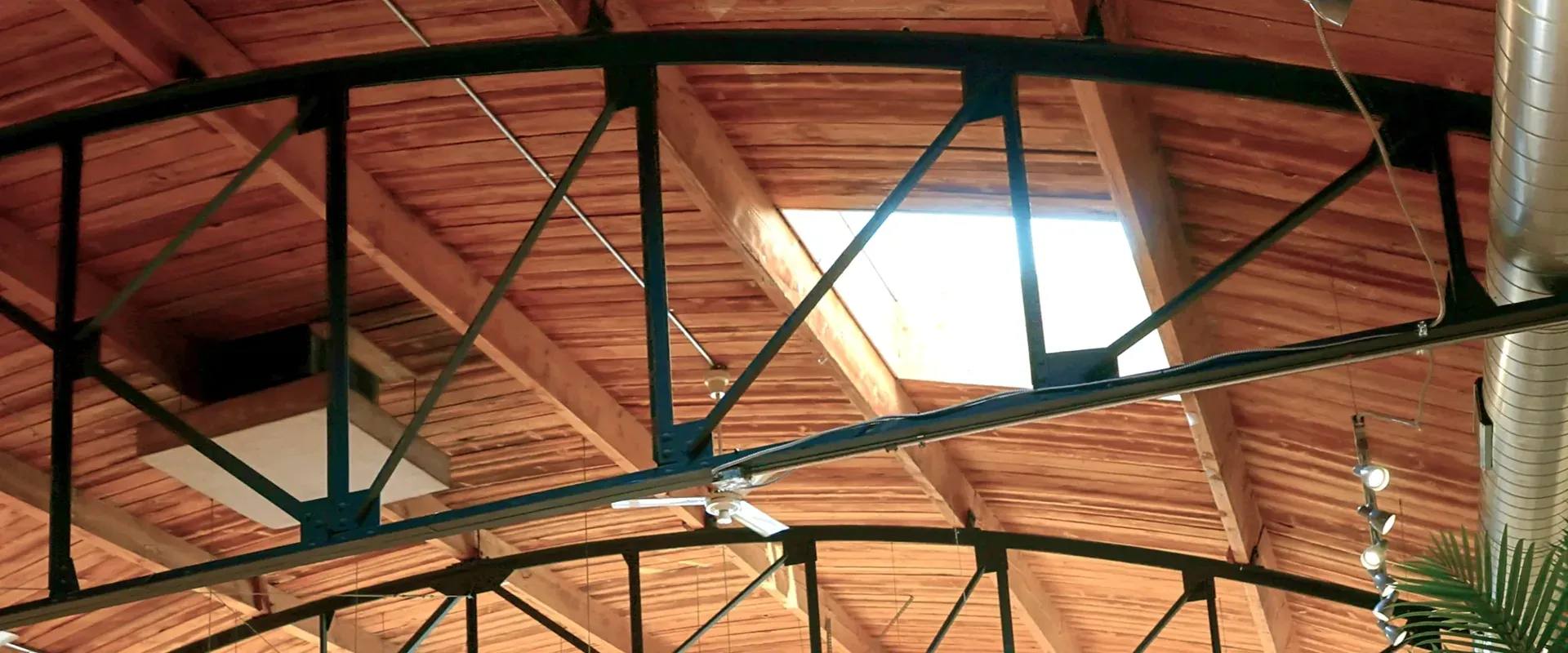 One of eight east-facing skylights cut into the barrel vault, viewed from below.